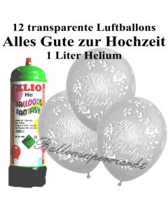 Ballons und helium Mini Set, Alles Gute zur Hochzeit, transparent mit Einwegbehälter
