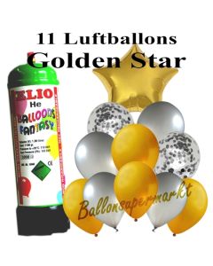 Ballons und Helium Mini Set, Golden Star mit Einwegbehälter