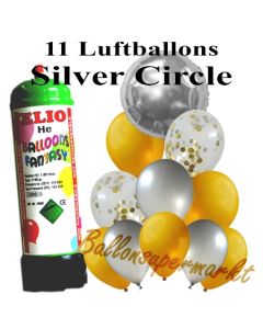 Ballons und Helium Mini Set, Silver Circle mit Einwegbehälter