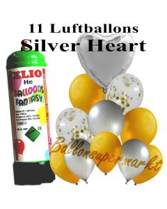 Ballons und Helium Mini Set, Silver Heart mit Einwegbehälter