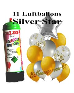 Ballons und Helium Mini Set, Silver Star mit Einwegbehälter