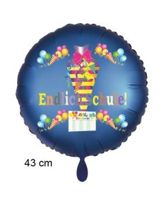 Endlich Schule! Blauer Luftballon mit Helium zum Schulanfang. Geschenk zur Einschulung