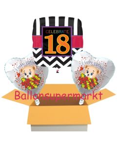 3 Luftballons aus Folie zum 18. Geburtstag, Celebrate 18 und Baerchen