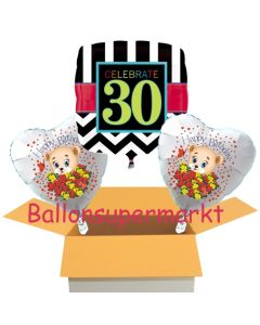 3 Luftballon aus Folie zum 30. Geburtstag, Celebrate 30 und Baerchen