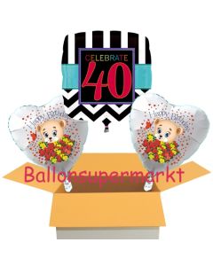 3 Luftballons aus Folie zum 40. Geburtstag, Celebrate 40 und Baerchen