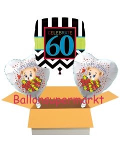 3 Luftballons aus Folie zum 60. Geburtstag, Celebrate 60 und Baerchen