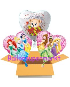 3 Luftballons aus Folie zum Geburtstag mit Disney Prinzessinnen und Baerchen