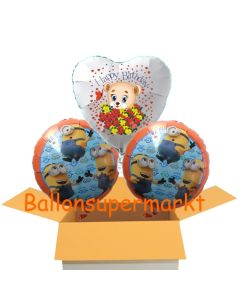 3 Luftballons aus Folie mit Minions und Baerchen
