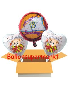 3 Luftballons aus Folie zum 18. Geburtstag mit Baerchen, im Karton