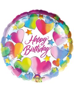 Folienballon Happy Birthday zum Geburtstag mit Herzen und Sternen