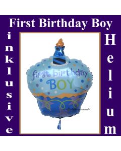 Luftballon zum ersten Geburtstag mit Helium Ballongas, First Birthday Boy