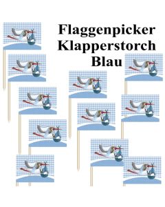 Flaggenpicker Klapperstorch, Blau, Dekopicker, Partypicker zu Geburt und Taufe eines Jungen