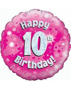 Luftballon aus Folie zum 10. Geburtstag, Rundballon, Mädchen, Zahl 10, inklusive Ballongas