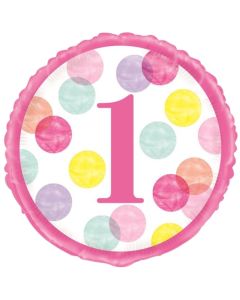 Luftballon aus Folie, 1st Birthday Pink Dots, inklusive Helium