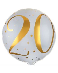 Luftballon aus Folie zum 20. Geburtstag, Gold-Weiß, ohne Ballongas