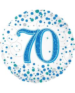Luftballon zum 70. Geburtstag, Sparkling Fizz Blue 70, ohne Helium-Ballongas