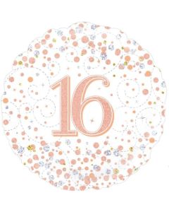 Luftballon aus Folie mit Helium, Sparkling Fizz Rosegold 16, zum 16. Geburtstag und Jubiläum