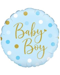 Sparkling Baby Boy, Dots holo, holografischer Luftballon aus Folie mit Helium