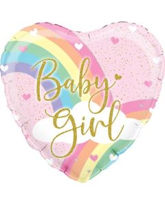 Rainbow Baby Girl, holo, holografischer Luftballon aus Folie mit Helium