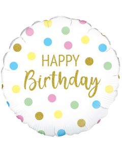 Geburtstags-Luftballon Pastel Dots Happy Birthday Holographic, ohne Helium-Ballongas