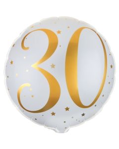 Luftballon zum 30. Geburtstag, Gold-Weiß, ohne Ballongas