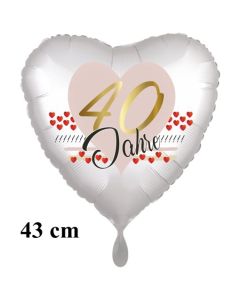Herzluftballon zum 40. Geburtstag, 40 Jahre, 43 cm, satinweiß, ohne Helium-Ballongas