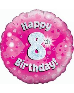 Luftballon aus Folie zum 8. Geburtstag, Happy 8th Birthday Pink