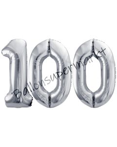 Luftballon Zahl 100, silber, 86 cm