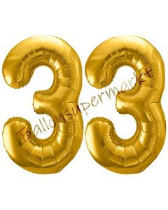 Luftballon Zahl 33, gold, 86 cm