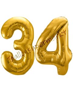 Luftballon Zahl 34, gold, 86 cm