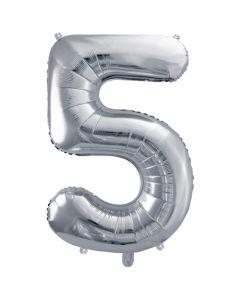 Luftballon aus Folie, Zahl 5, Silber