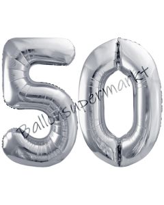 Luftballon Zahl 50, silber, 86 cm