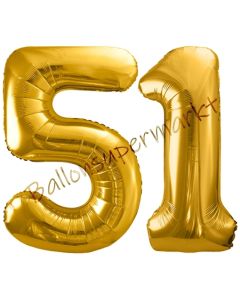 Luftballon Zahl 51, gold, 86 cm