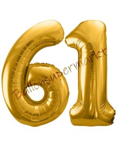 Luftballon Zahl 61, gold, 86 cm