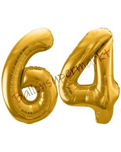 Luftballon Zahl 64, gold, 86 cm