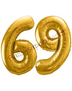 Luftballon Zahl 69, gold, 86 cm