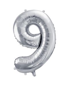 Luftballon aus Folie, Zahl 9, Silber