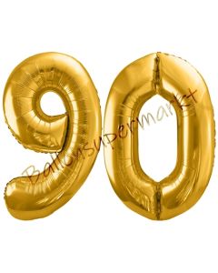 Luftballon Zahl 90, gold, 86 cm