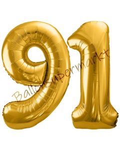 Luftballon Zahl 91, gold, 86 cm