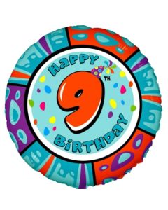 Luftballon aus Folie zum 9. Geburtstag, Animaloon Happy Birthday 9, ohne Ballongas