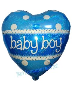 Baby Boy, holografischer Herzluftballon aus Folie mit Helium