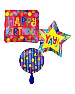 Cluster Luftballon aus Folie, Happy Birthday  (ohne Helium)