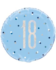 Luftballon aus Folie mit Helium, Blue & Silver Glitz Birthday 18, zum 18. Geburtstag
