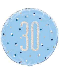 Luftballon zum 30. Geburtstag, Blue & Silver Glitz Birthday 30, ohne Helium-Ballongas