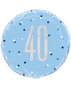 Luftballon zum 40. Geburtstag, Blue & Silver Glitz Birthday 40, ohne Helium-Ballongas