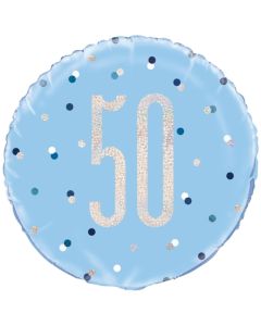 Luftballon aus Folie mit Helium, Blue & Silver Glitz Birthday 50, zum 50. Geburtstag