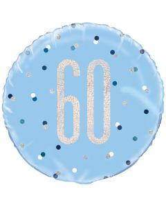 Luftballon aus Folie mit Helium, Blue & Silver Glitz Birthday 60, zum 60. Geburtstag