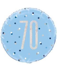 Luftballon aus Folie mit Helium, Blue & Silver Glitz Birthday 70, zum 70. Geburtstag