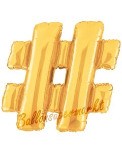 Großer Buchstabe #, Hashtag/Raute Luftballon aus Folie in Gold