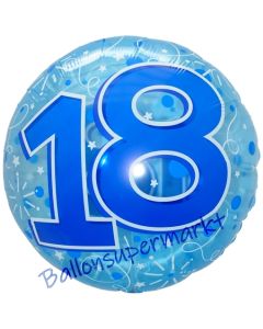 Folienballon Lucid Blue Birthday 18, ohne Helium zum 18. Geburtstag